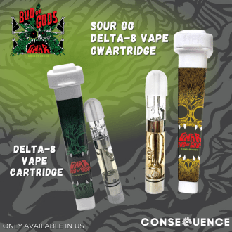 Save 25% OFF: Shop for GWAR's Bud of Gods Delta-8 and Sour OG vape cartridges.